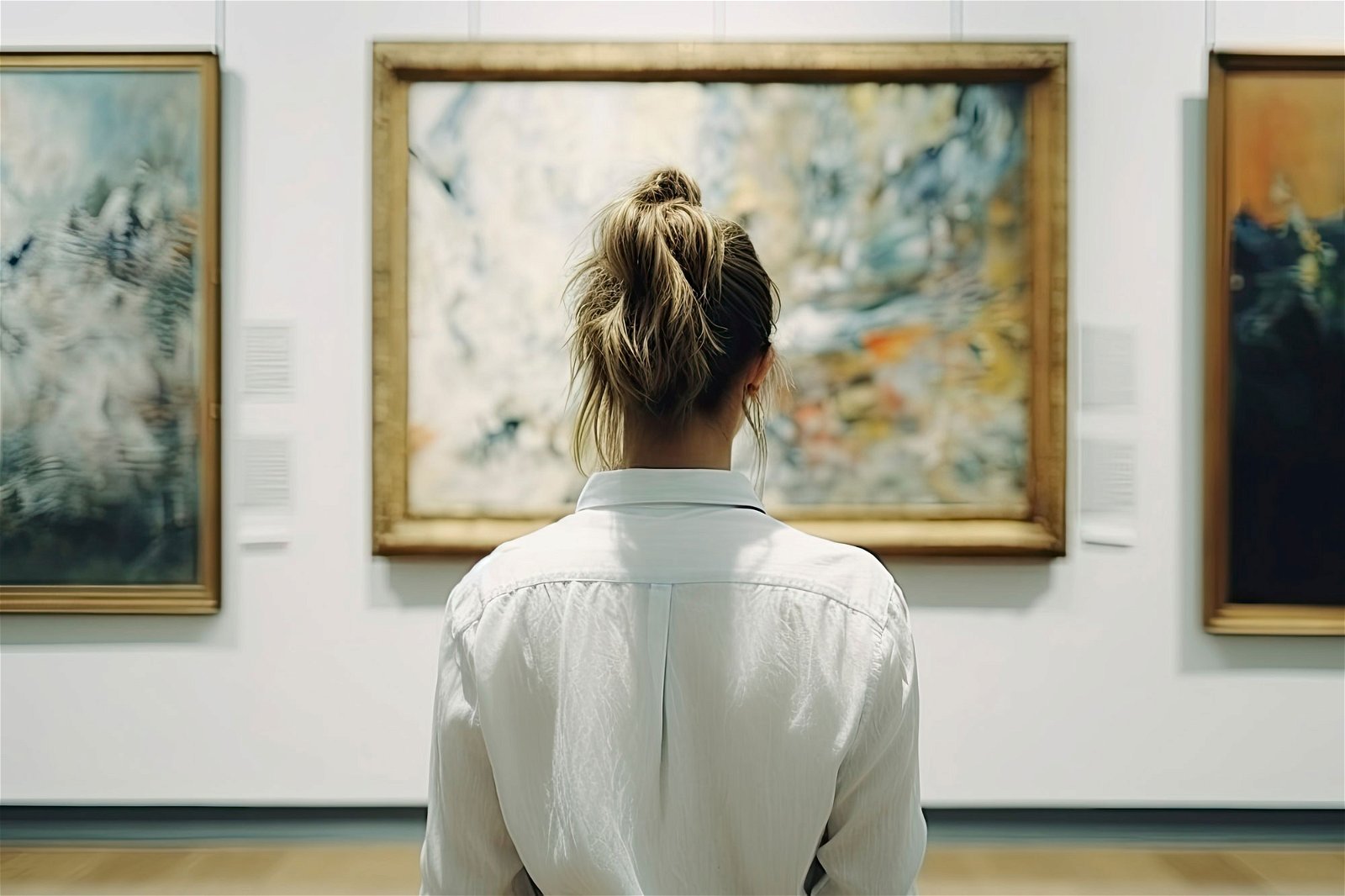 Woman standing in front of a large painting.