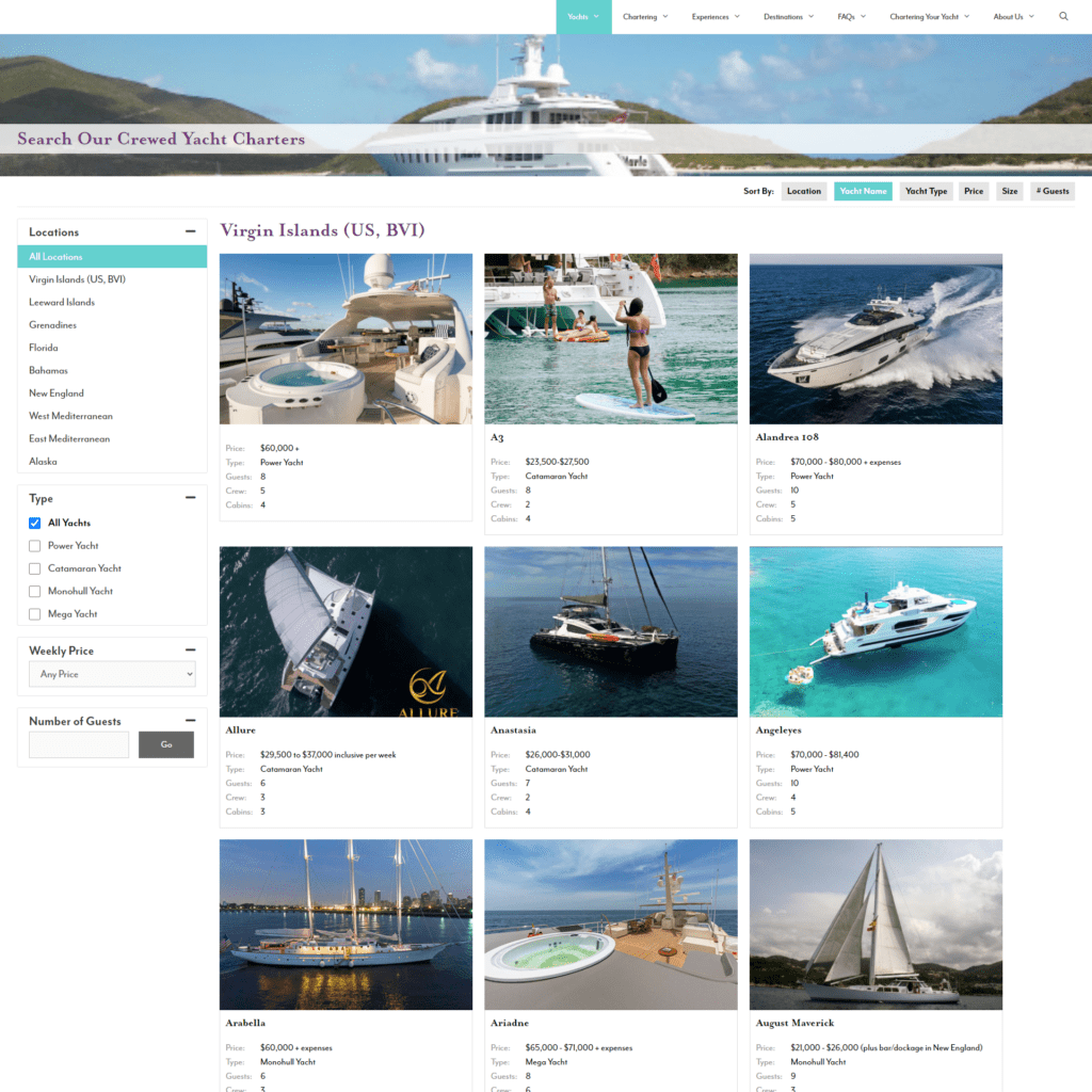 Custom Designed Website For Yacht Chartering Service